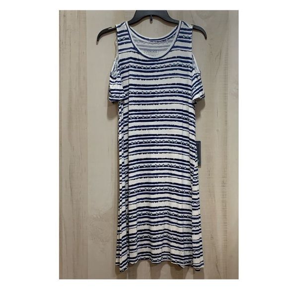 Cherokee Striped Cold Shoulder Dress Navy/White - Picture 1 of 6